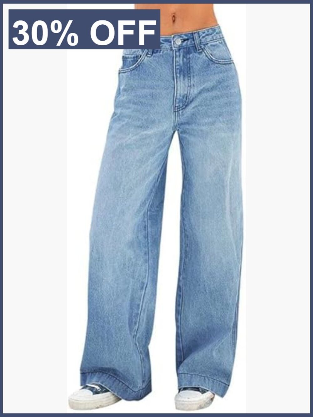 Distressed Wide Leg Jeans - Mid Rise Baggy Y2K Denim Trousers - Picture 1 of 7